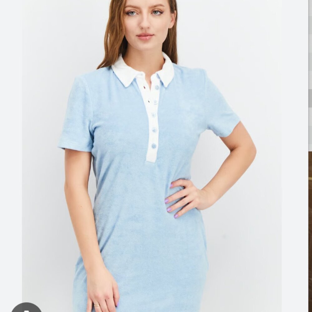 Josefine HJ x NA-KD Blue Terry Cloth Shirt Mini Dress Size Small